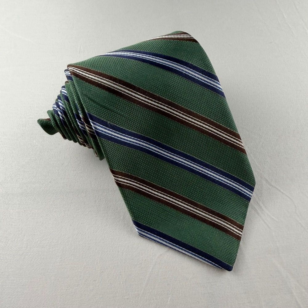 NEW Brooks Brothers 346 Necktie Stripe Mens OS Green Brown Silk Diagonal Tie